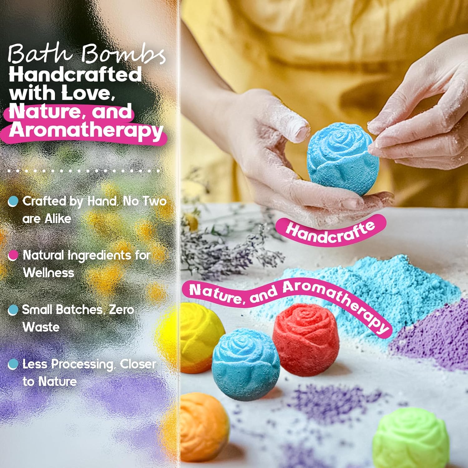 Rose-Shaped Bath Bombs - 30 Handmade Spa Gifts in 6 Calming Scents for Relaxation