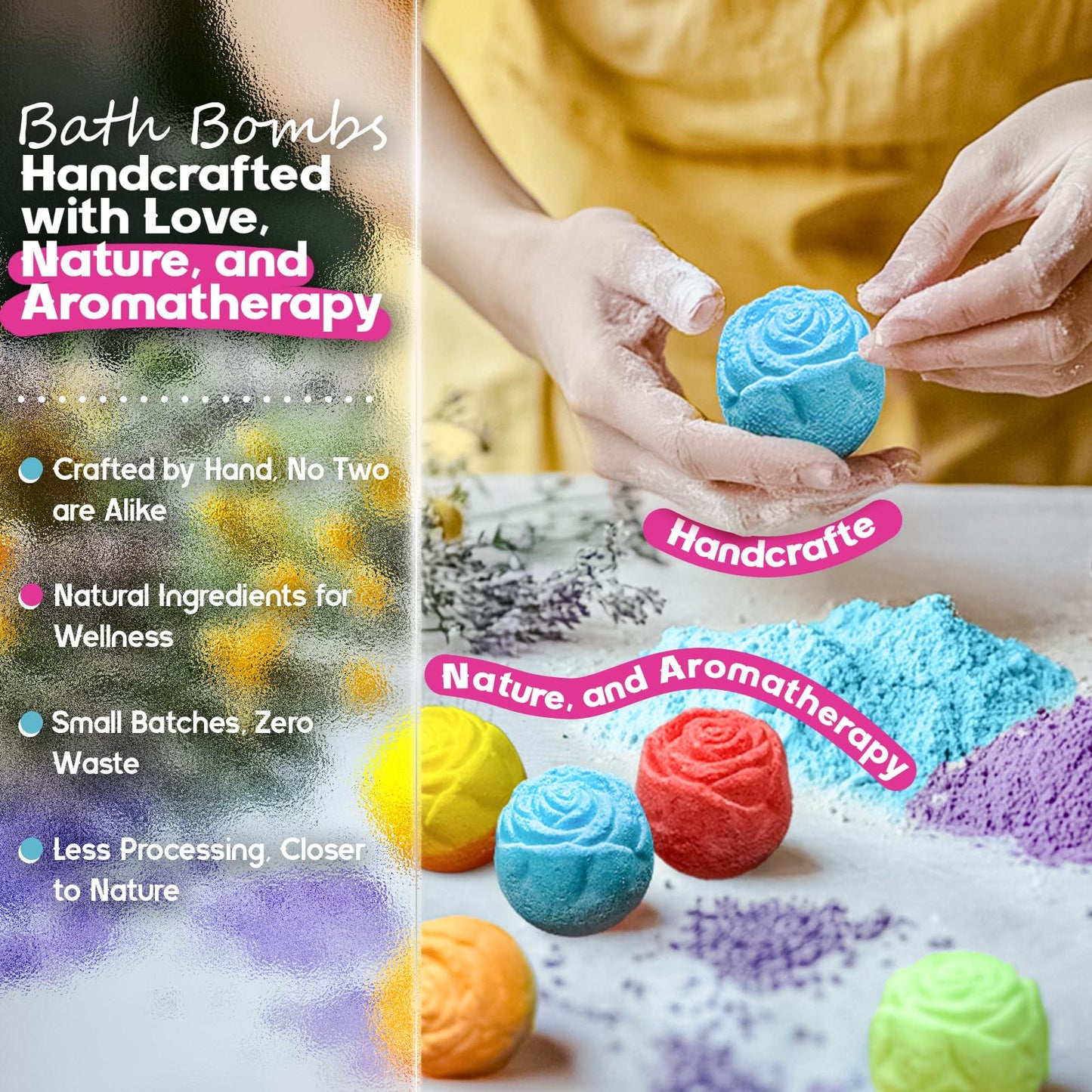 30 Rose-Shaped Bath Bombs – Handmade with Natural Ingredients, 6 Calming Scents, Relaxing Spa Gifts for Women, Men, Teens & Kids – Self Care Gifts for Summer & Birthdays