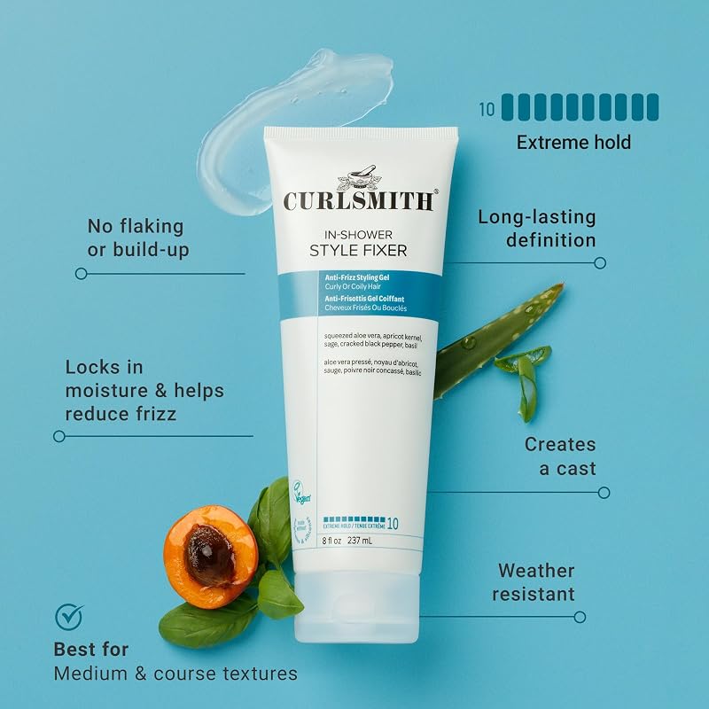 Curlsmith In-Shower Style Fixer Strong Hold Gel for Curls – 8 Fl Oz