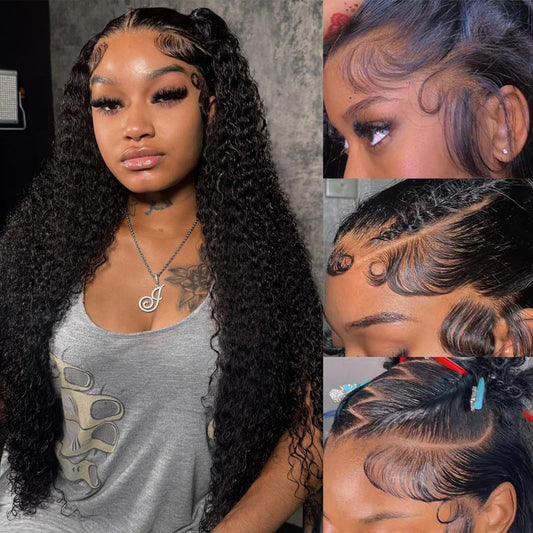 Momaksa Deep Wave Lace Front Wigs Human Hair 13x4 HD Transparent Human Hair Lace Front Wigs for Women 200 Density Wet and Wave Lace Frontal Wigs 24 Inch Curly Lace Frontal Wig with Baby Hair