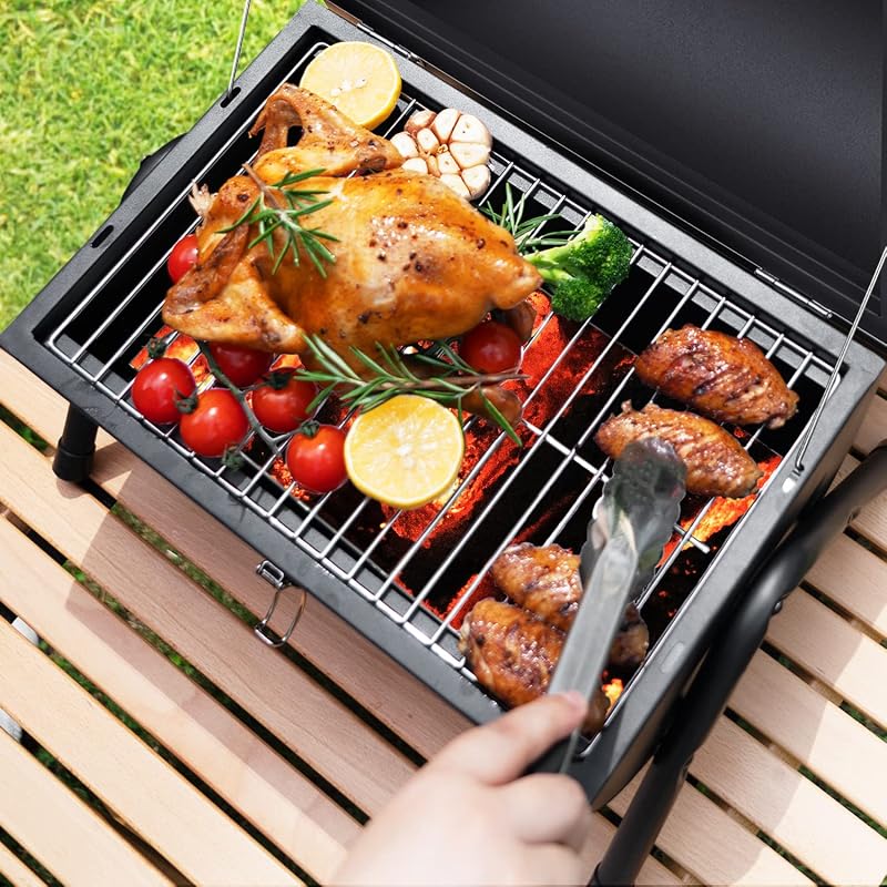 Portable Charcoal Grill for Outdoor BBQ - Green DNKMOR, Tabletop Smoker