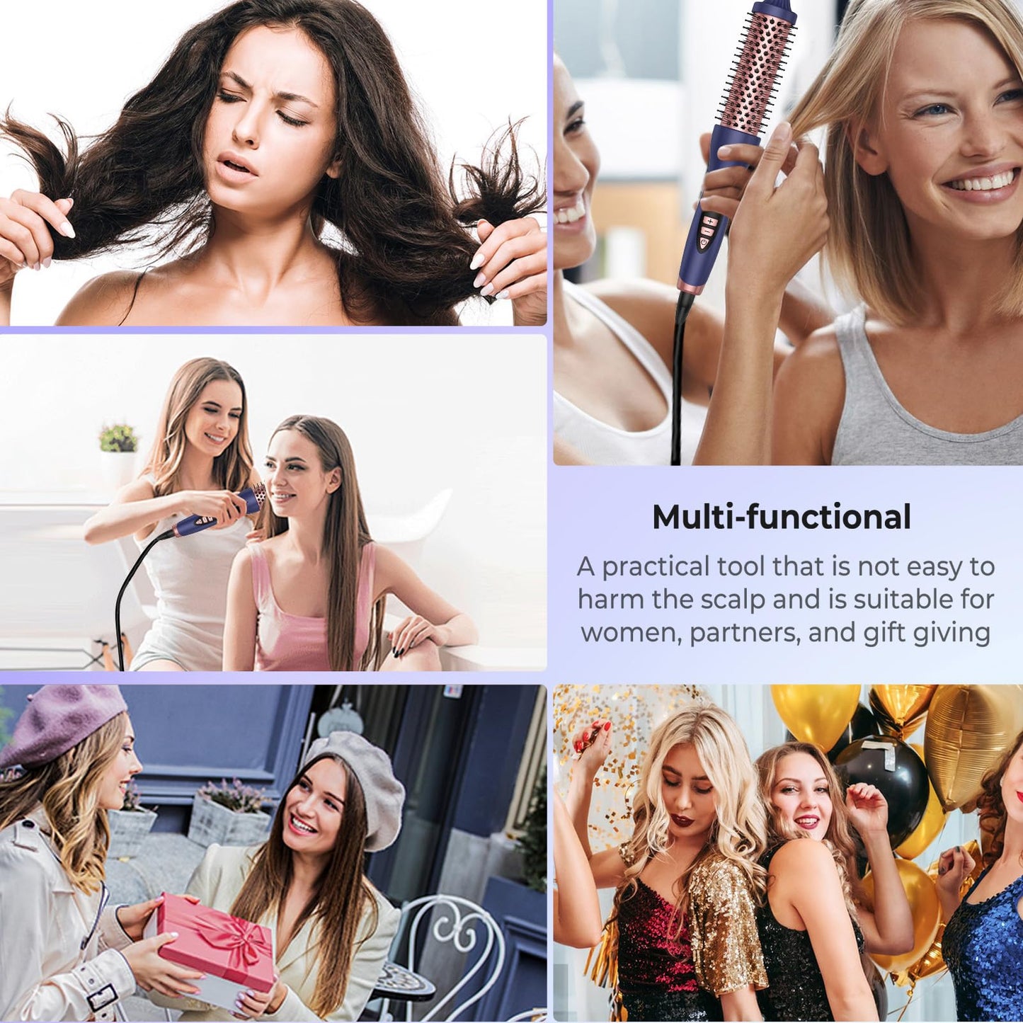 1.5 Inch Thermal Brush, Hot Round Brush for Straightening, Curling & Detangling, Heated Curling Brush, Fast Heating, 9 Temper Setting, Perfect for Travel & All Hair Types (Blue)