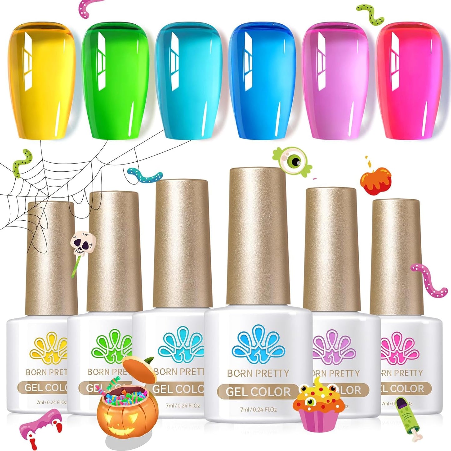 Born Pretty Neon Jelly Gel Nail Polish Set - Halloween Colors, Soak Off UV/LED for Salon & DIY
