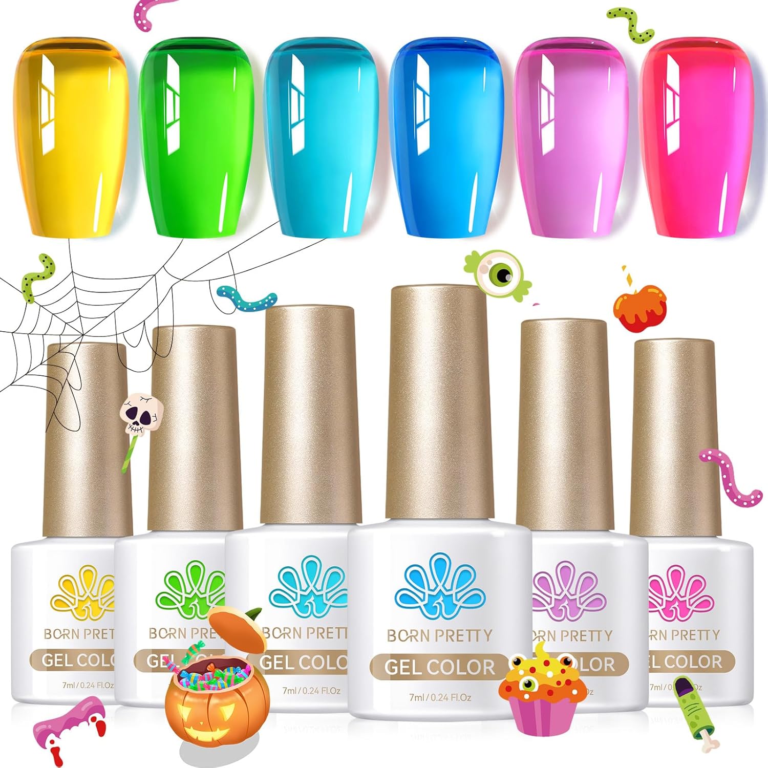 Born Pretty Neon Jelly Gel Nail Polish Set - Halloween Colors, Soak Off UV/LED for Salon & DIY