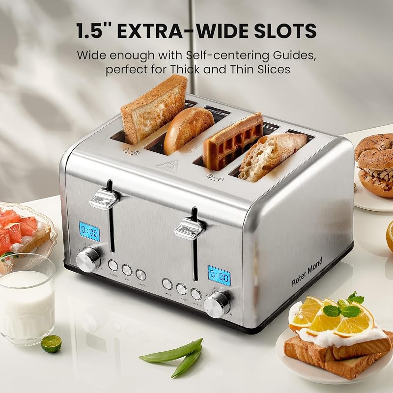 Countdown 4-Slice Toaster with Extra Wide 1.5" Slots, Bagel/Defrost/Cancel - Silver, 1650W