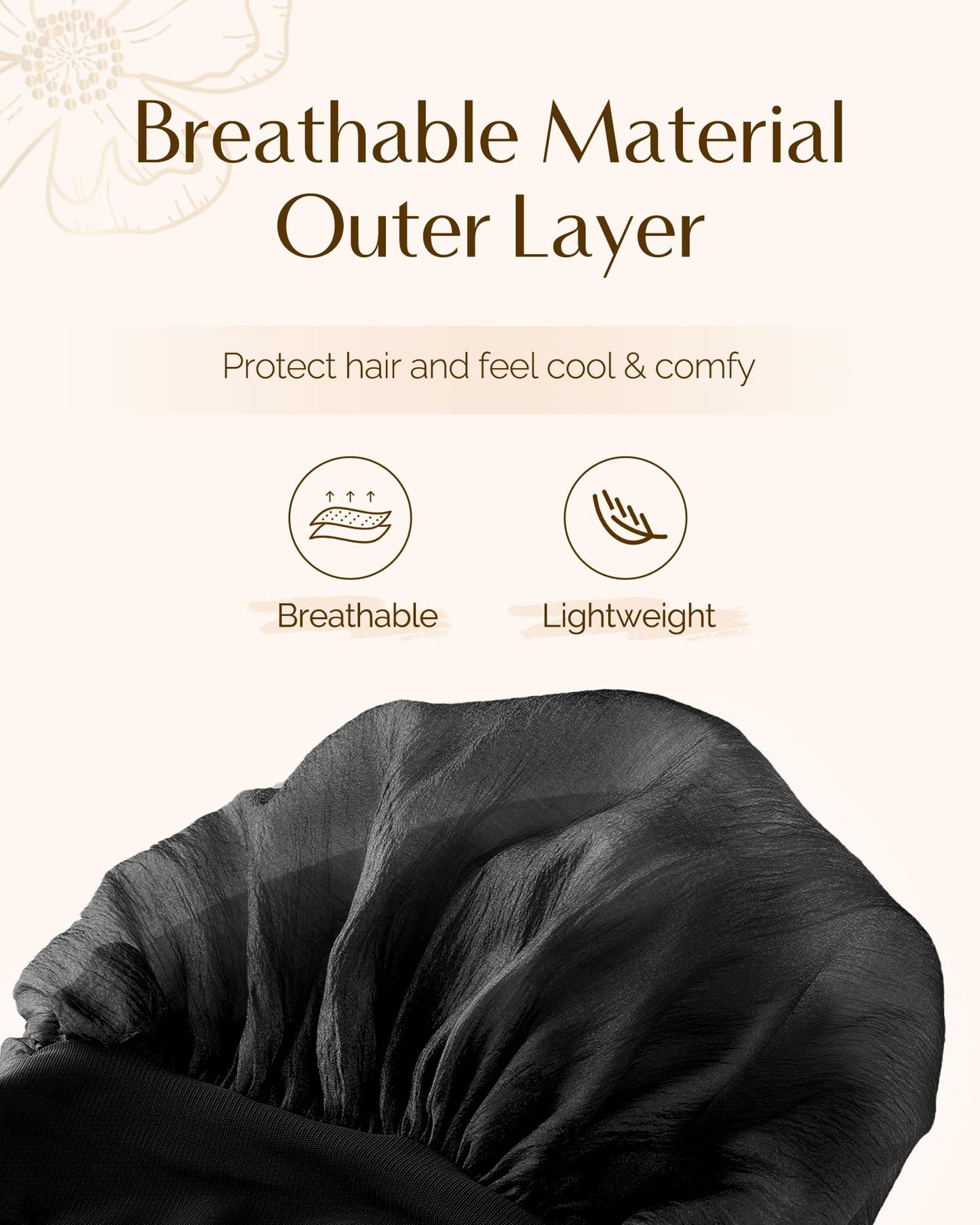 YANIBEST Breathable Silk Bonnet for Sleeping Women, Breeze Satin Bonnet with Tie Band Hair Bonnet Curly Hair, Head Wrap Cap, Black