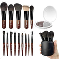 Jilier 14-Piece Mini Makeup Brush Set & LED Travel Mirror – Brown Variation
