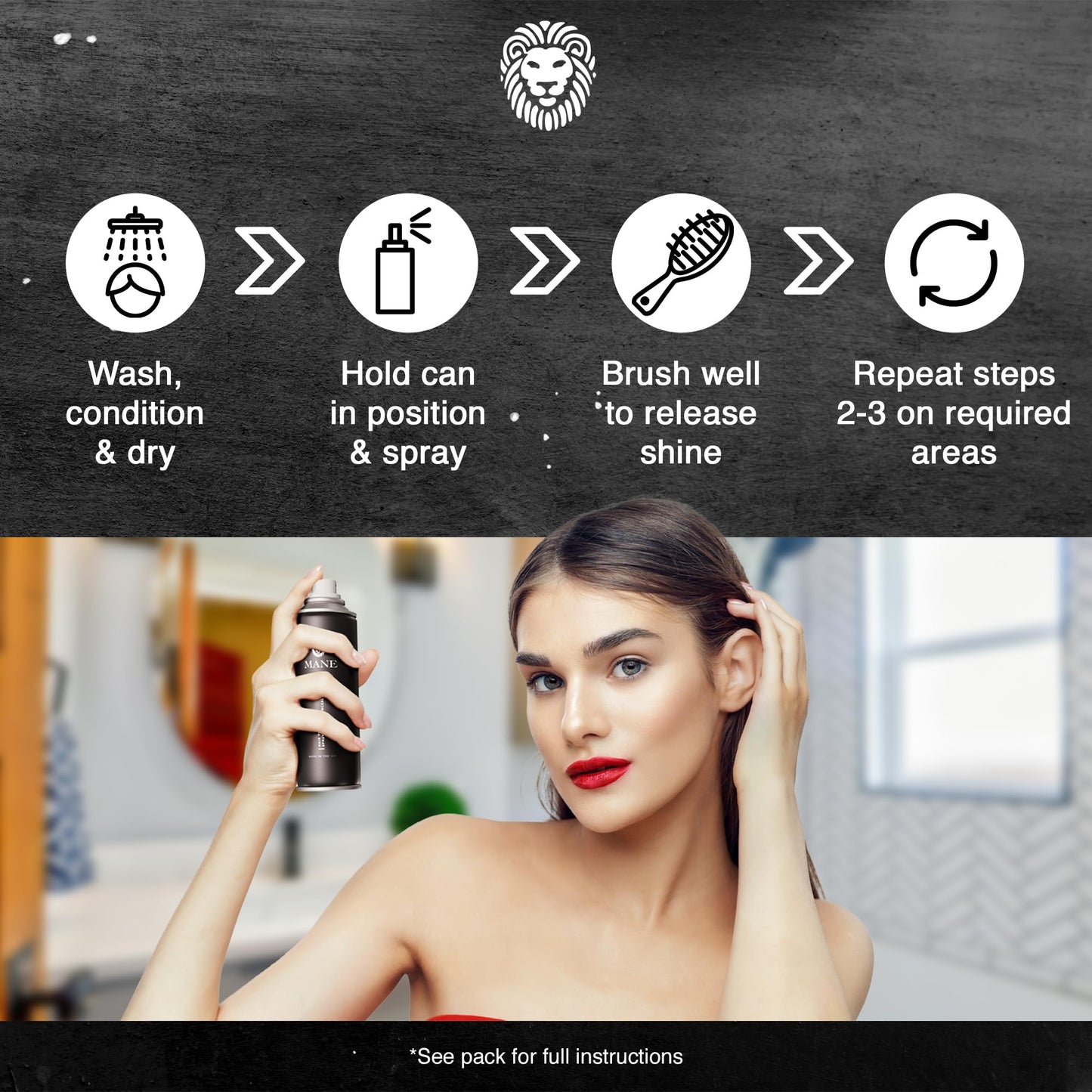 Mane Hair Thickening Spray & Root Touch Up, Instantly Thicker Hair for Men & Women, Fill in Hairlines and Hide Thinning and Fine Patches - Black, 12 Colors (6.76 oz)