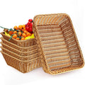 6 Pack 19-Inch Wicker Bread Baskets Set - Handwoven Polypropylene Rattan Serving Baskets