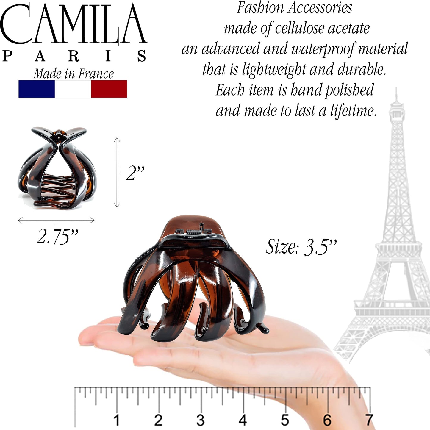 Camila Paris AD716-CP3459 French Octopus Hair Clip, Large Hair Clips for Thick Hair, Girls Big Hair Claw Clip for Long Hair, Durable Jaw Hair Clips for Women for Thick Hair Strong Grip Made in France