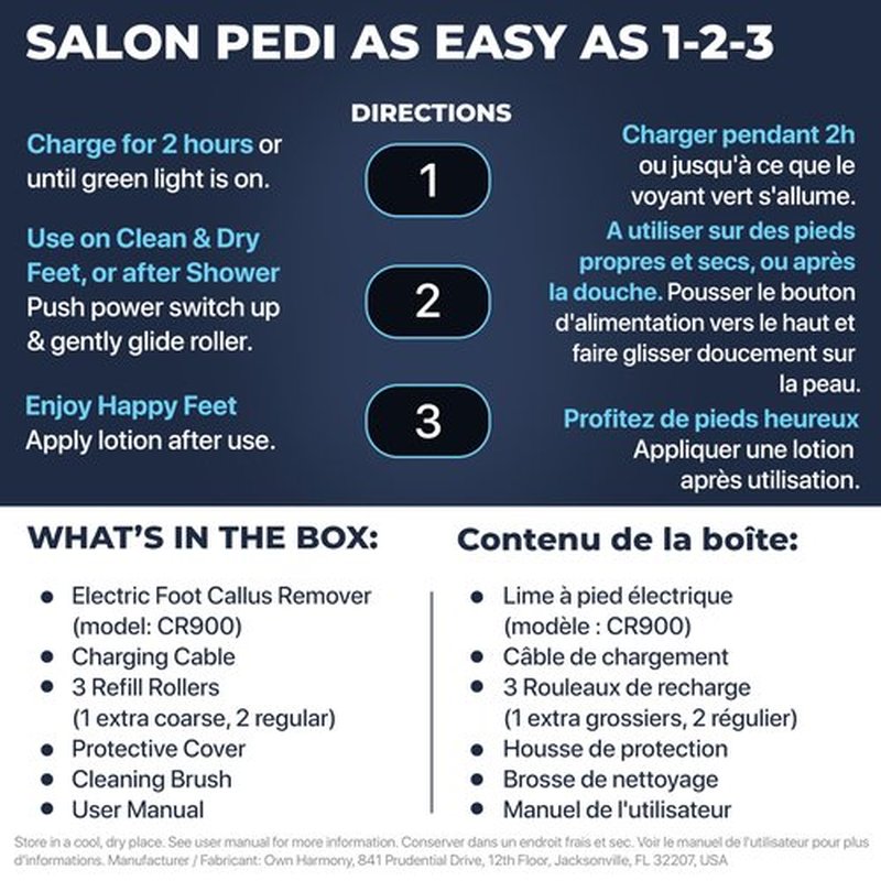Electric Callus Remover: Rechargeable Electronic Foot File CR900 by Own Harmony(Tested Most Powerful) Best Pedicure Tools w 3 Rollers Professional Pedi Feet Care Sander for Cracked Heels and Hard Skin