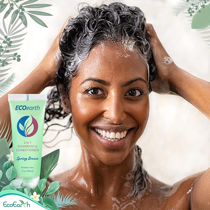 EcoEarth 1 Fl Oz Travel Size 2-in-1 Shampoo & Conditioner, 100-pk Spring Breeze – Hotel Amenities