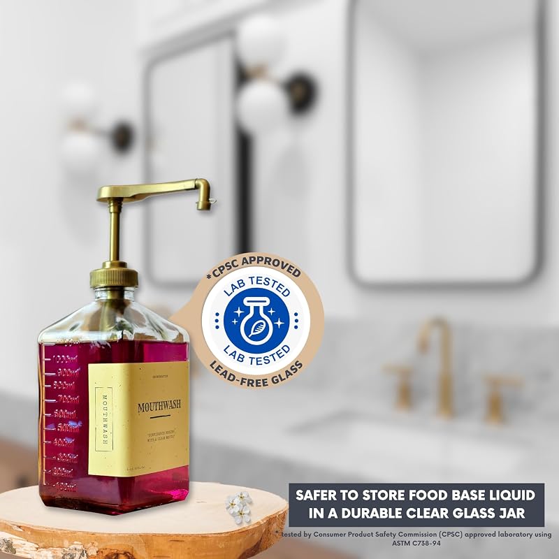 Gold 37oz Glass Mouthwash Dispenser Set with Pump & Cups - Variation: Gold