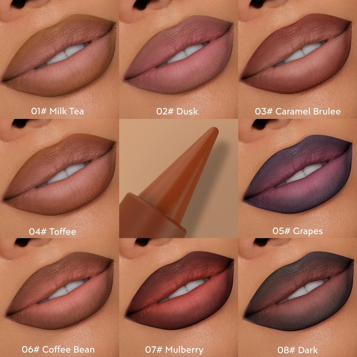 2 in 1 Lip Liner and Lipstick Combo Set, Matte Brown Lip Liner【Smudging Formula】【Long Lasting】【Silky and Smooth】Creamy Lip Pencil Crayon, Tapered Design Create Gradient Lip Makeup（04# Toffee）
