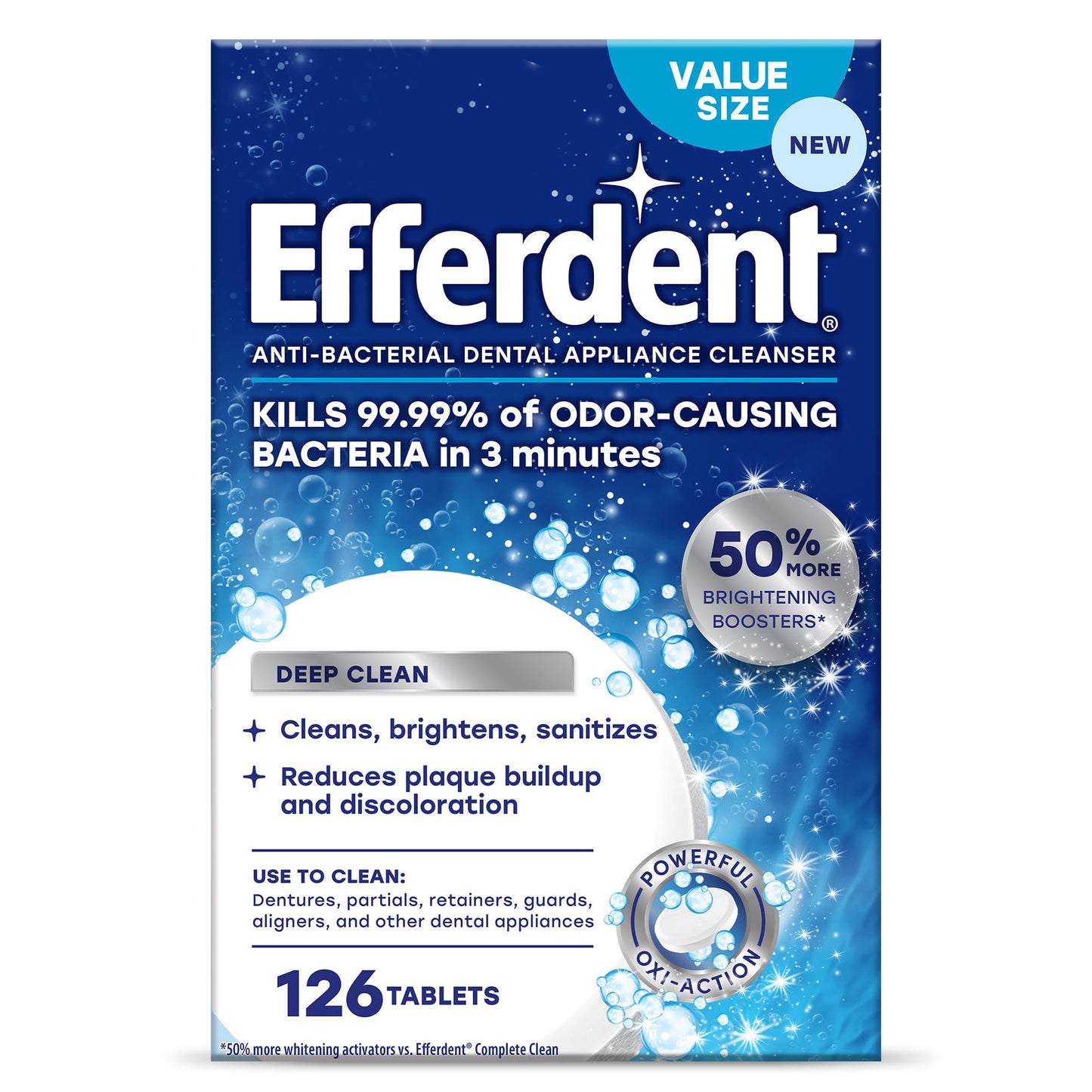 Efferdent Deep Clean, Retainer Cleaning Tablets, Denture Cleanser Tablets for Dental Appliances, 126 Count