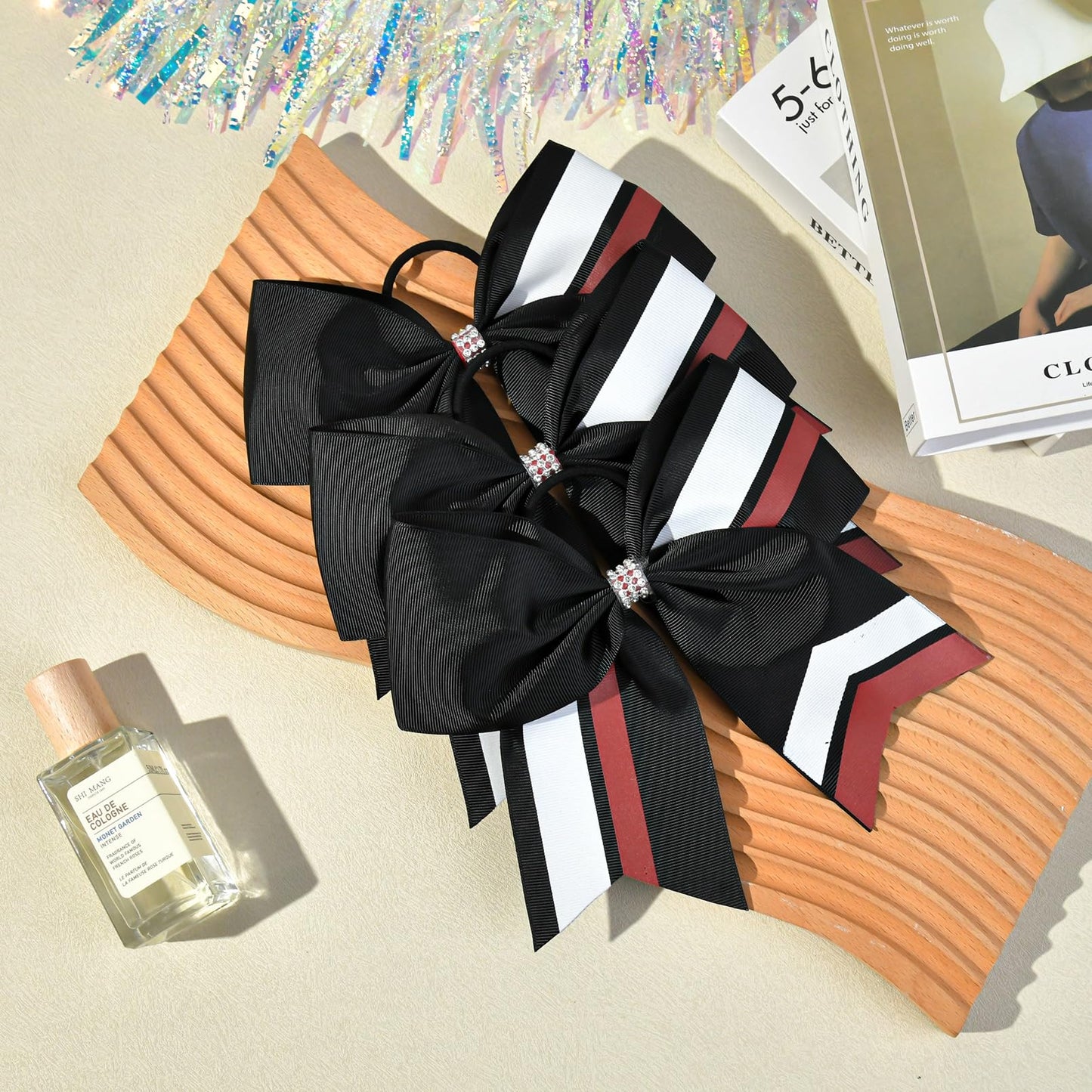 12PCS Cheer Bows Bulk Glitter Cheerleading Bows Girls Hair Bows Cheer Bows Elastic Band Ponytail Holder for Cheerleaders Teen Girls College Sports Competition