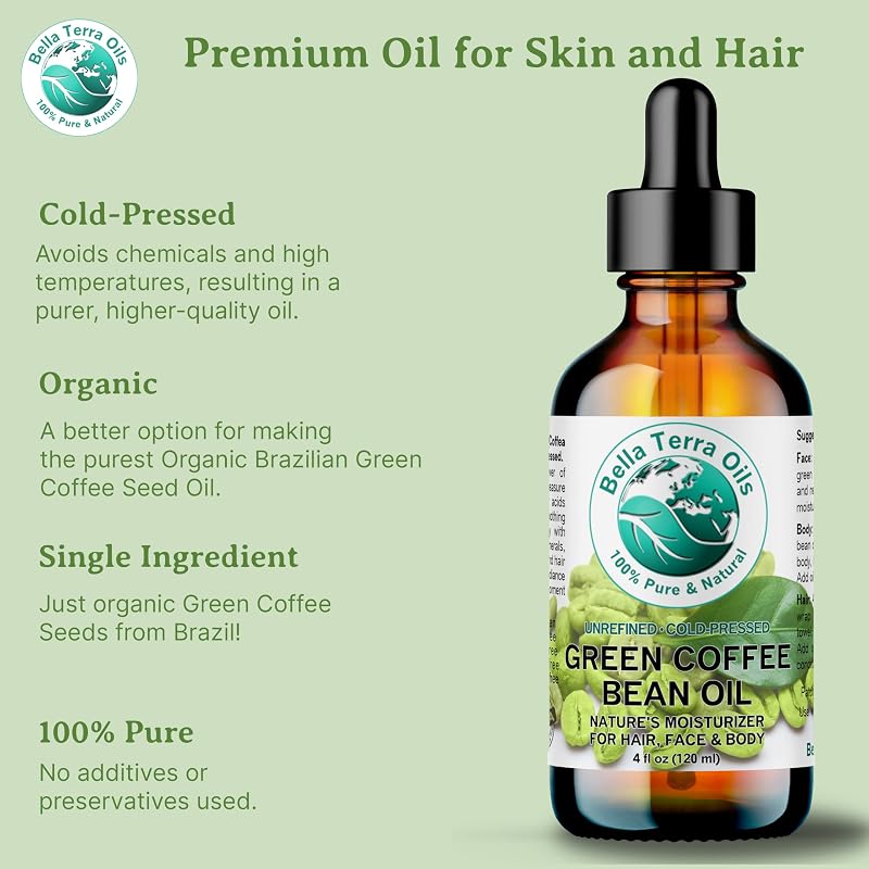 Green Coffee Bean Oil 16 oz Cold-Pressed Skin Oil for Face, Body & Hair - Pure Cosmetic Grade