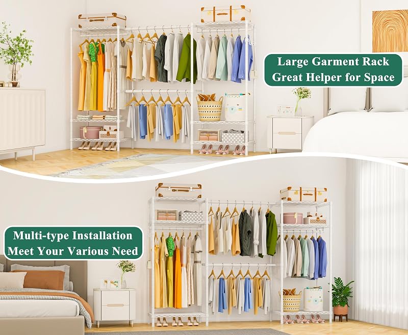 Exglobol Heavy-Duty Garment Rack - Portable 4-Tier, Expandable, White