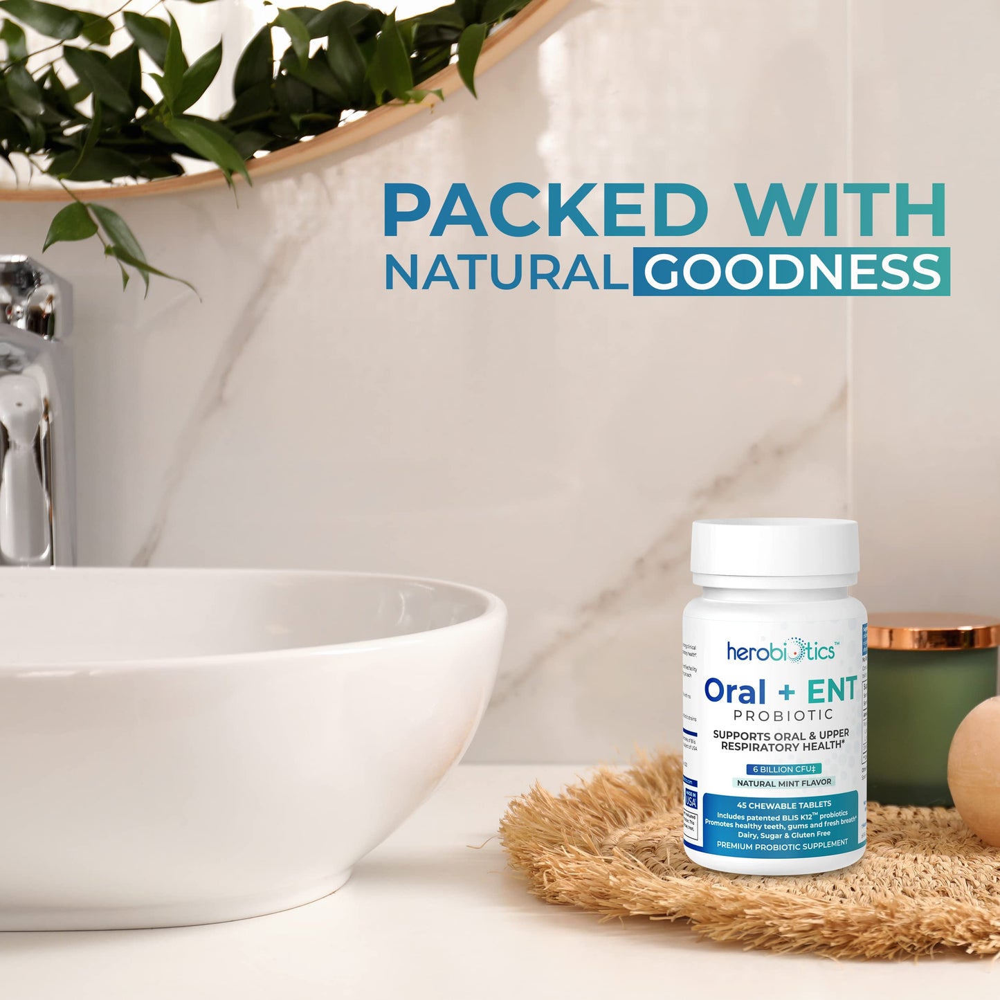 Oral Probiotics for Better Breath, Gingivitis, Strep Throat, Tonsil Stones, ENT - 6 Bn CFU Oral Probiotics with Lactobacillus Reuteri, L. Plantarum & BLIS K12-45 Chewable Tablets