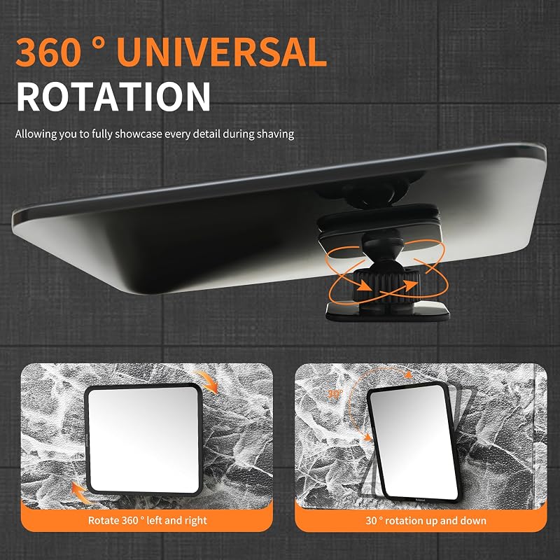 Fog-Free Shower Mirror 8x7 in with Rotatable 360° View, Anti-Fog Shaving & Makeup Mirror