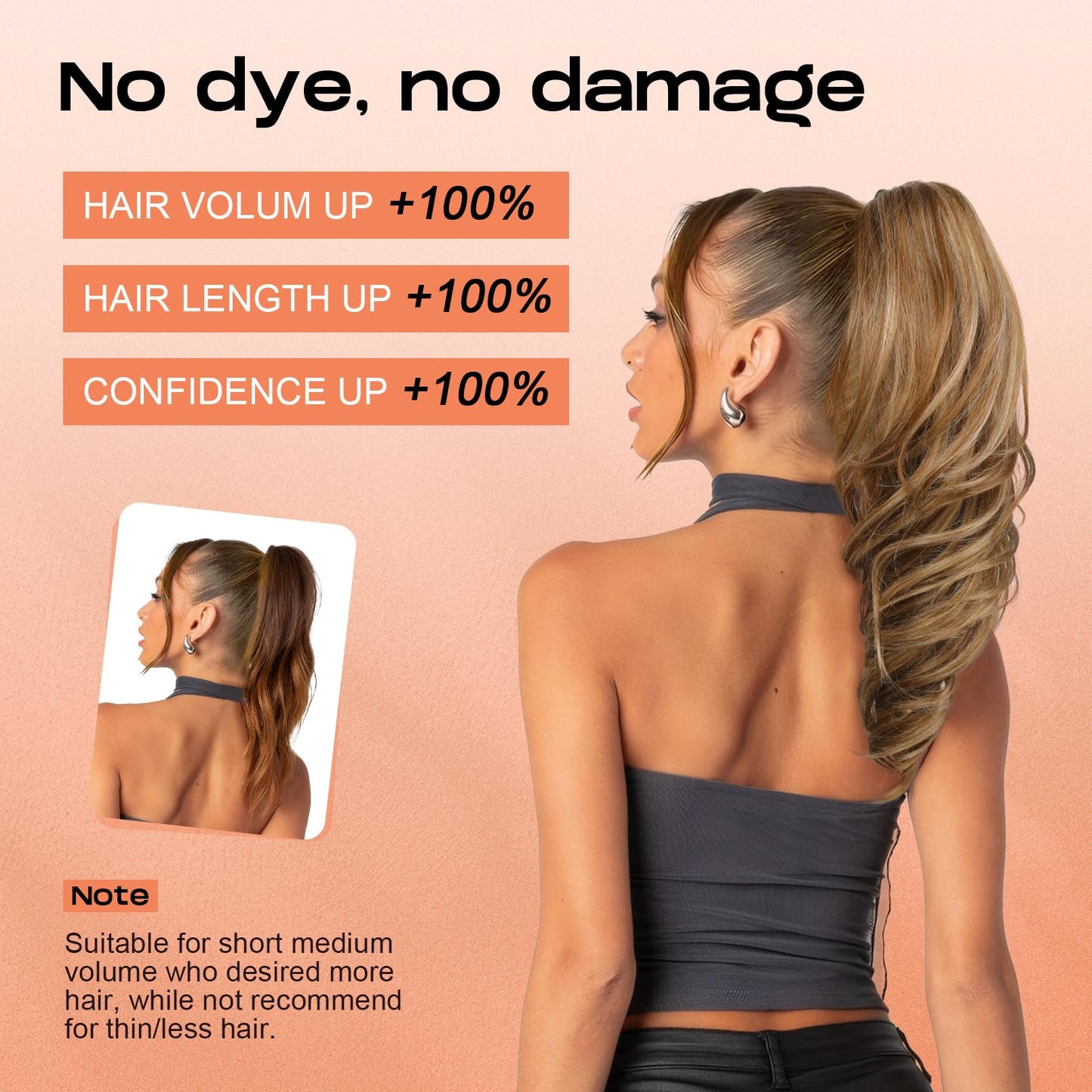 SEIKEA Ponytail Extension, 18" Wavy Claw Clip in Hair Extensions for Women, Lightweight Fluffy Synthetic Ponytail Hairpiece, Natural Soft & Easy to Wear, for Short & Medium Hair Choco-Brown/Highlight