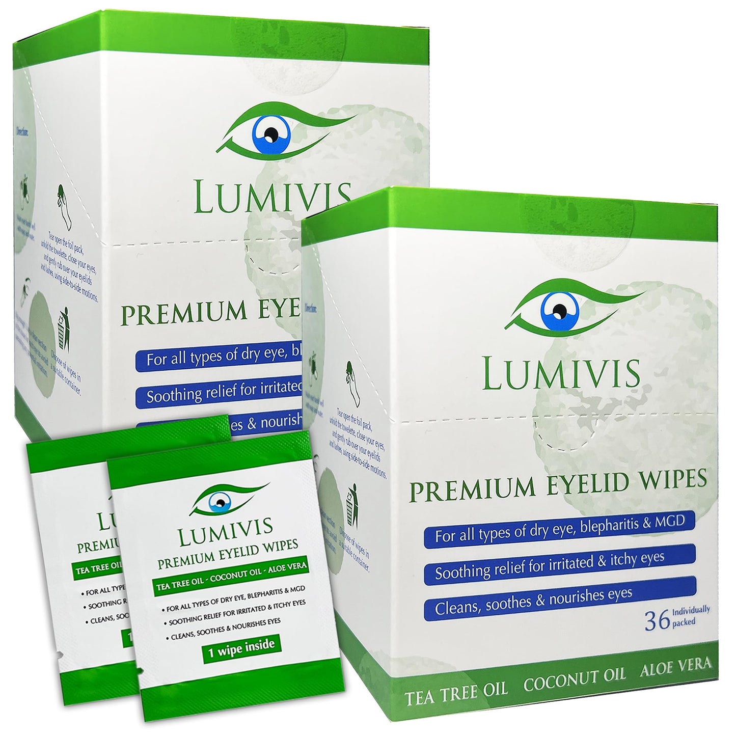 Lumivis Tea Tree Oil Eyelid Wipes – 72 Individually Wrapped Pads for Daily Eyelid Cleansing, Makeup Removal & Lash Hygiene – Natural, Soothing Formula for Sensitive Eyes