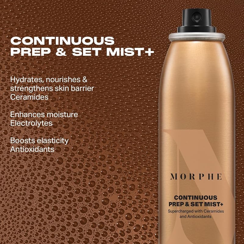 Morphe Continuous Prep & Set Hydrating Setting Spray 2.8 fl oz (Pack of 2) - Ceramides & Antioxidants