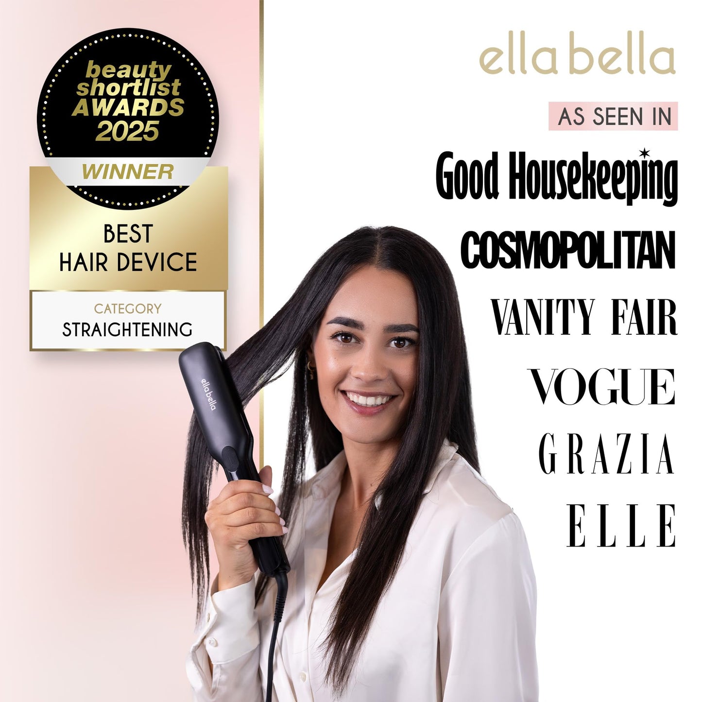 ELLA BELLA® Titanium Flat Iron Hair Straightener (with Infrared) • Professional Straightening Iron • Digital Display to Accurately Control Temperature • As Featured in Good Housekeeping