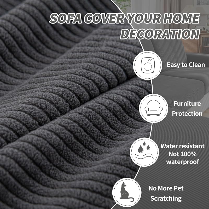 Couch Cushion Covers for L-Shaped Sofa 4Pcs Dark Gray Striped Pattern S+Chaise Cover