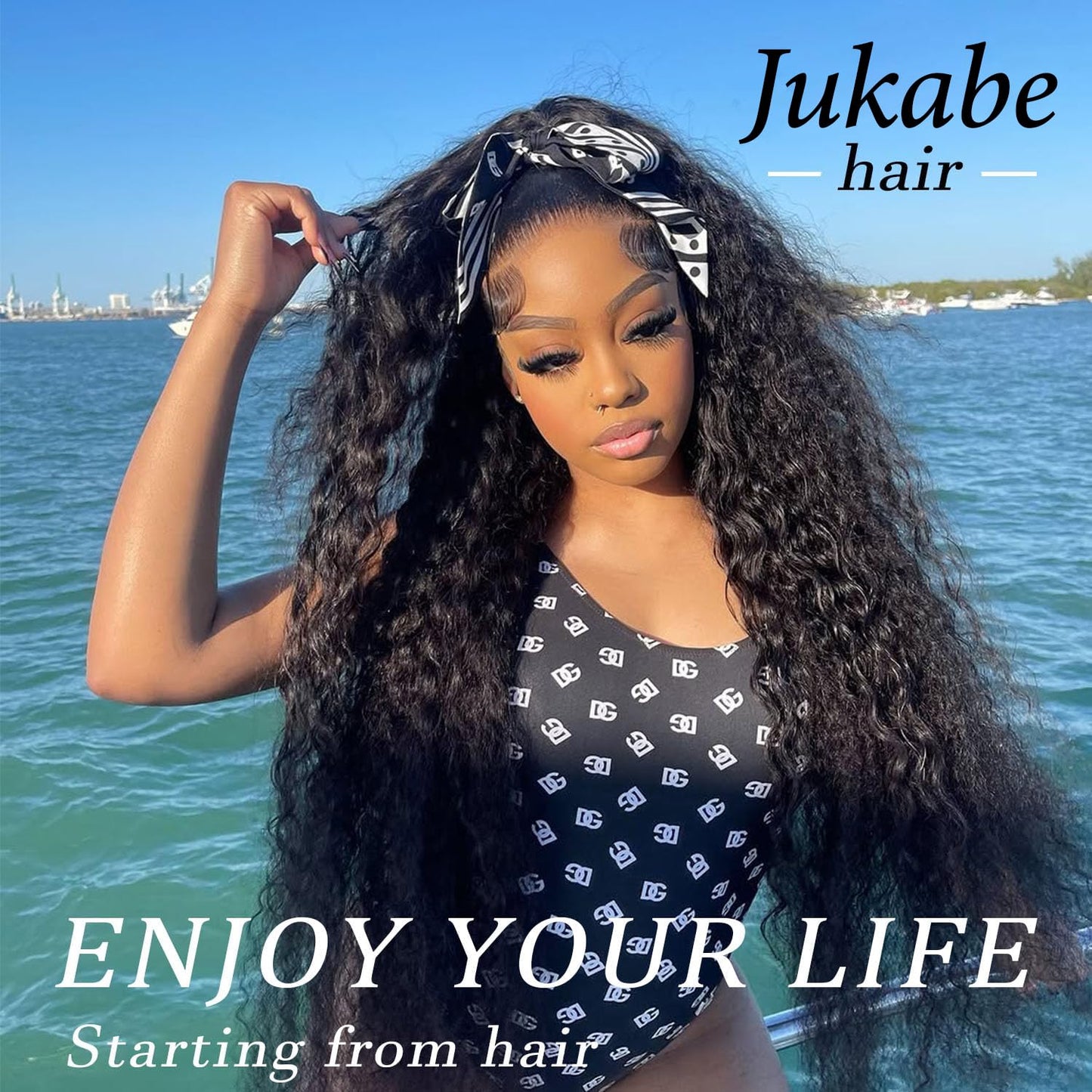 Jukabe 13x6 Lace Front Wigs Human Hair Pre Plucked 200 Density HD Transparent Deep Wave Lace Frontal Wigs Human Hair for Women Glueless Wigs Human Hair with Baby Hair 24 Inch