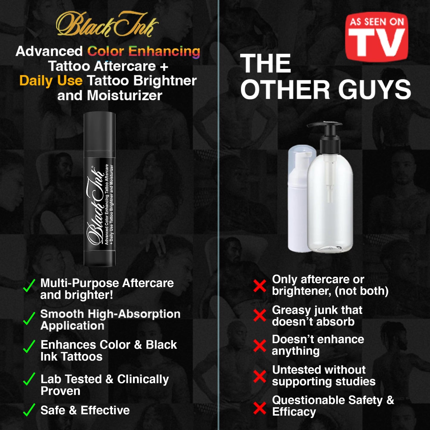 BLACK INK Advanced Color Enhancing Tattoo Aftercare + Daily Use Tattoo Brightener & Moisturizer Cream for All Skin Tones & Ink Colors • Organic & Vegan All-Natural Care Tattoo Lotion • Made in the USA
