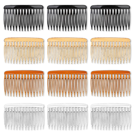 12 Pcs Side Combs French Twist 14 Teeth Decorative Hair Accessories Vintage Style Clips Pins Plastic Fine Styling Comb for Women Bridal Long Curly Hair