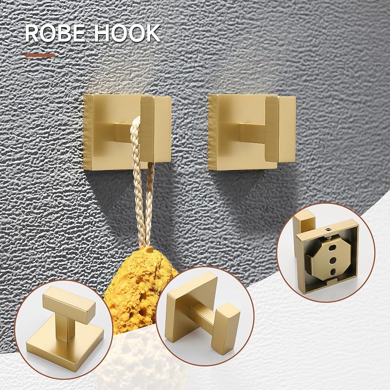Brushed Gold 10-Piece Bathroom Hardware Set SUS304 Stainless Steel Wall Mounted