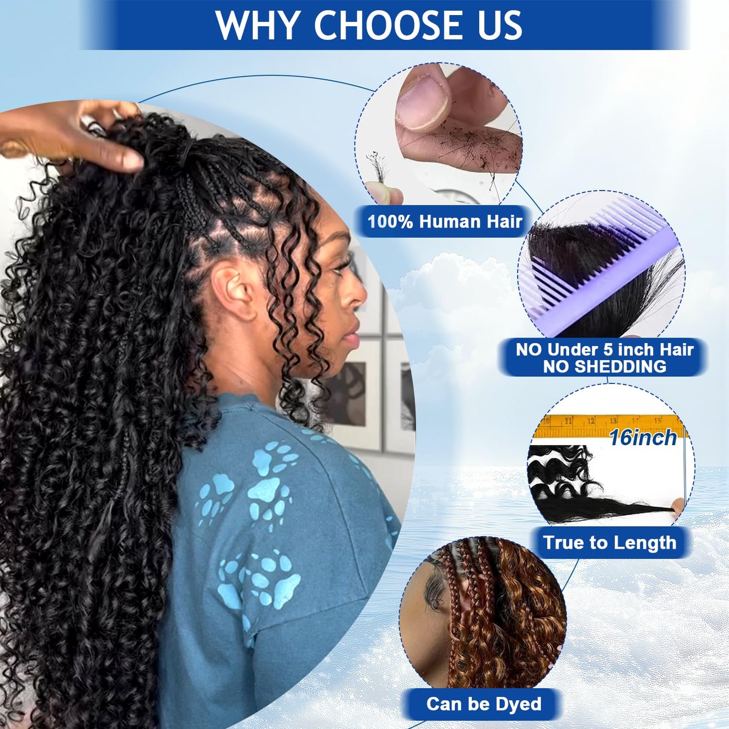 Bizvus Human Braiding Hair for Boho Braids 110g Deep Wave Boho Bulk Human Hair for Braiding Knotless 12A Wet and Wavy Bulk Bohemian Curly 3 Bundles/Pack #4/27 Ombre Balayage Color 16inch