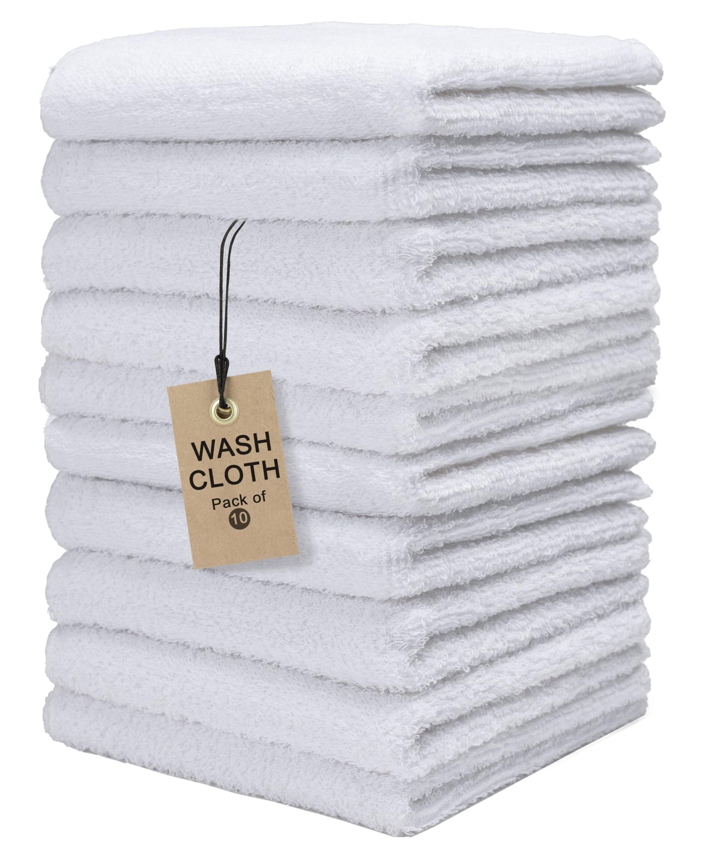 Textila Terry Wash Cloths – Pack of 10, White, 12x12 Inches – Soft, Absorbent & Multipurpose Cotton Washcloths for Face, Hand, Bath, Kitchen, Spa, Gym & Hotel Use