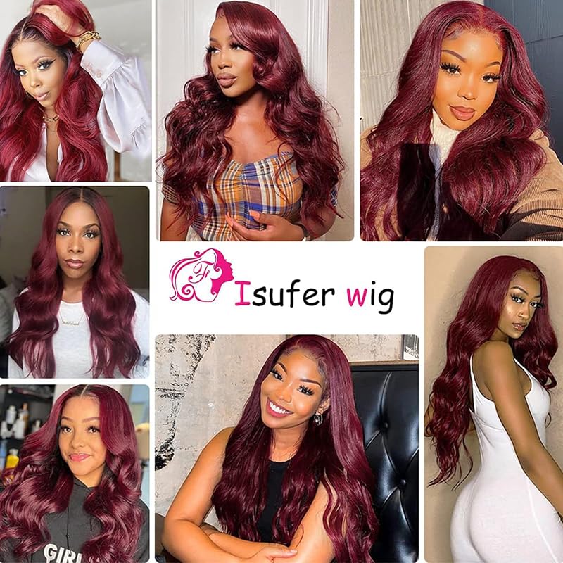 Isufer Brazilian Body Wave 4x4 Lace Closure 100% Virgin Hair 8 Inch 1B/99J Burgundy