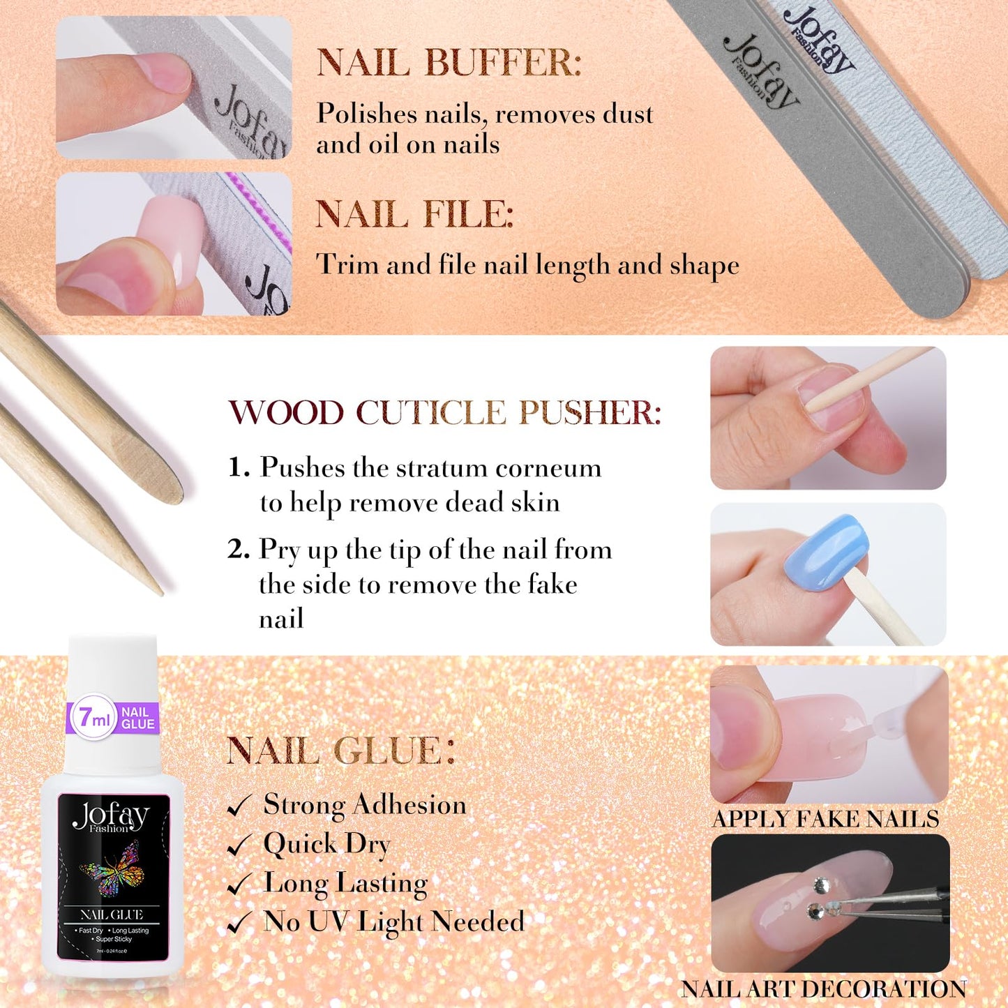 Chrome Press on Nails Short 6 Styles, Jofay Fashion 144Pcs Salon-Like Mirror Metal Stiletto Fake Nails with Glue, Glitter Artificial Acrylic False Nails for Party, Glue on Nails Press Ons in 12 Sizes