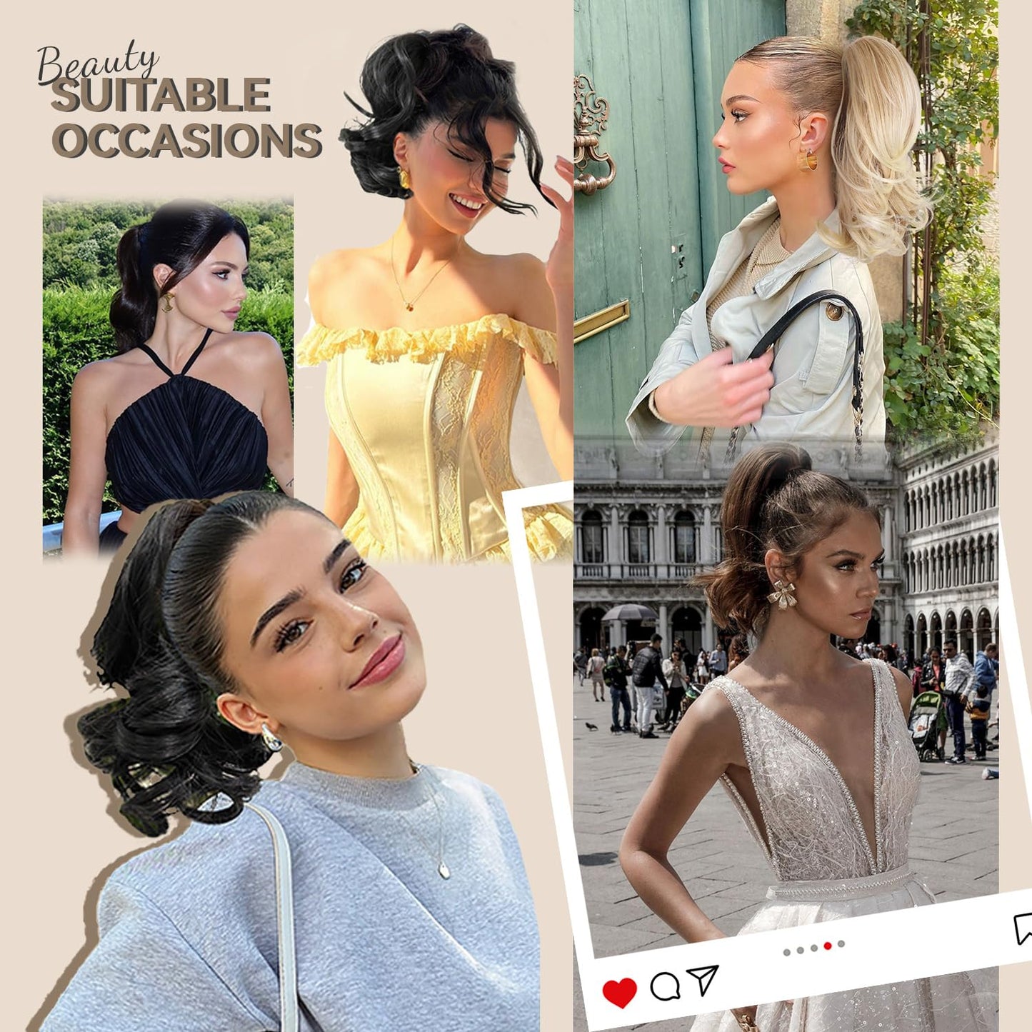 Clip on Ponytails for Women - 14 Inch Curly Ponytail Extension, Wavy Pony Tails Hair Extensions, Synthetic Hair Extensions Ponytail, Clip in Ponytail (Color: Dark Brown with Honey Blonde Highlights)