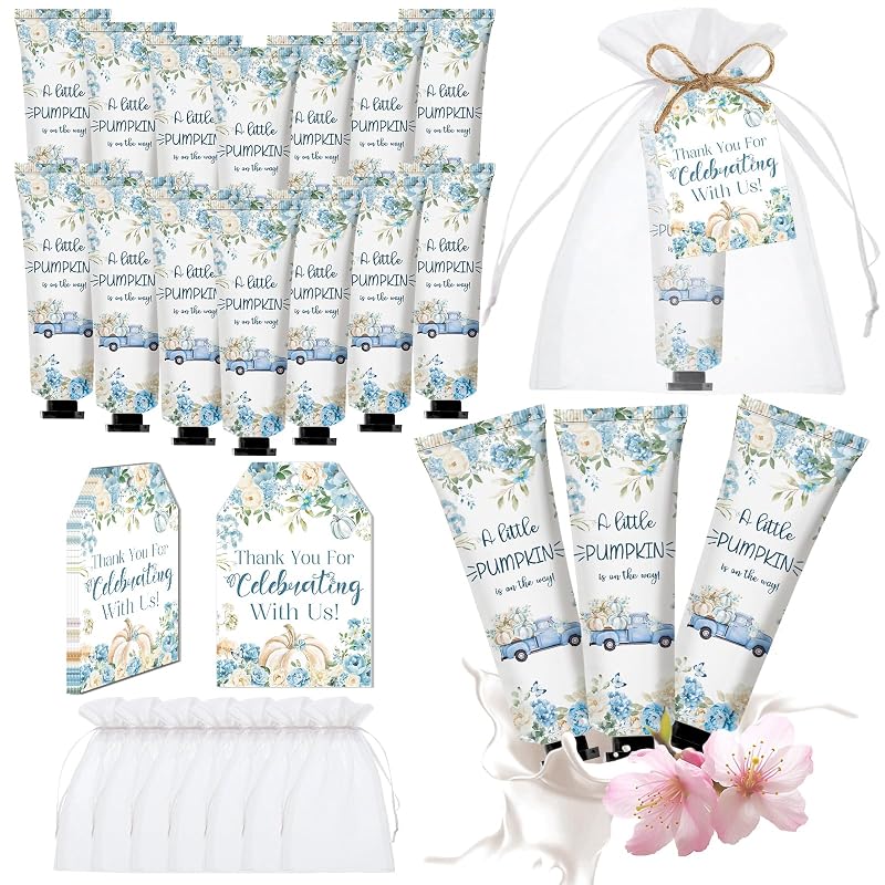 Blue Pumpkin Hand Cream Gift Set, 50-Count (50x Hand Lotion, 50 Organza Bags) Baby Shower Favors