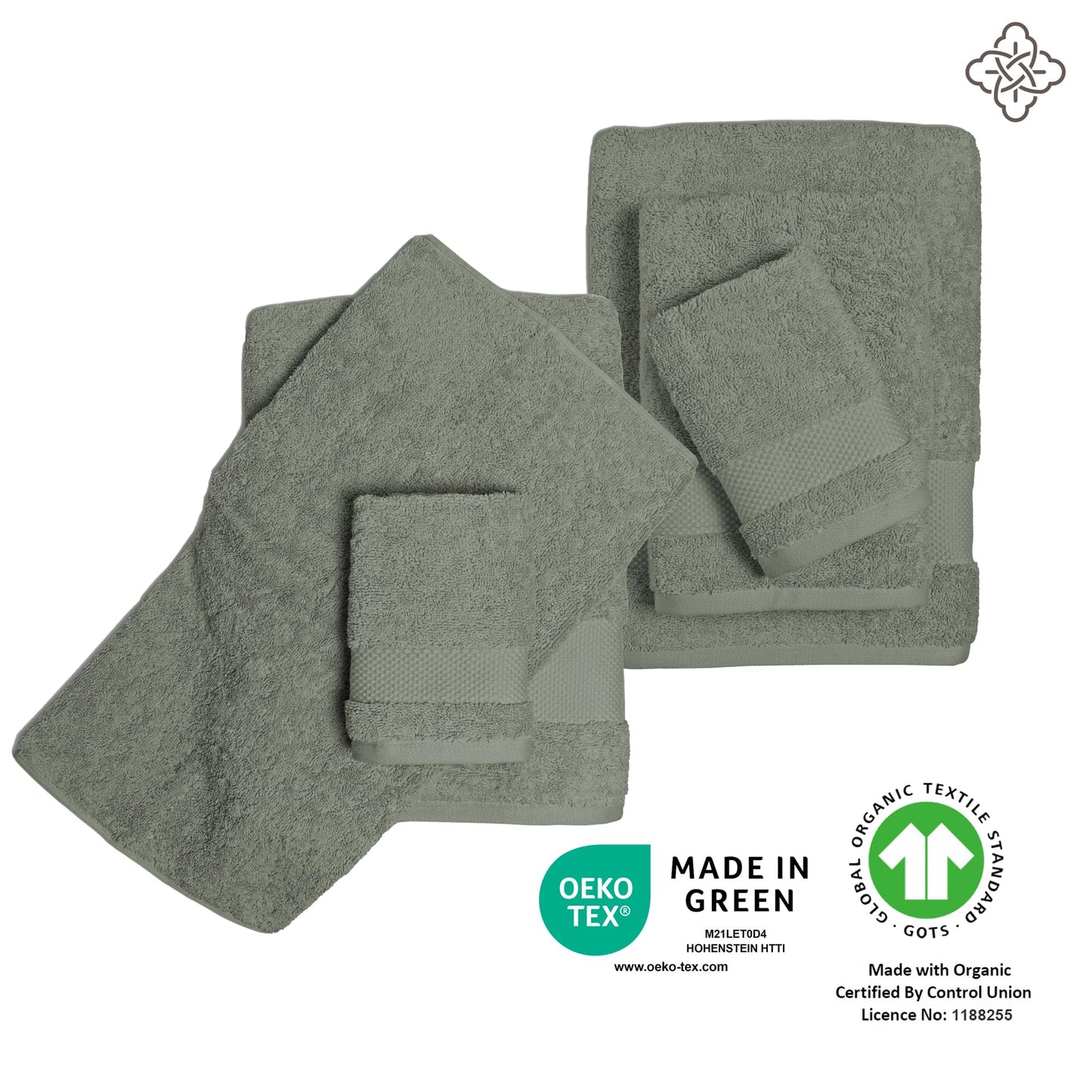 BIOWEAVES 100% Organic Cotton 6-Piece Luxury Bathroom Towels Set GOTS Certified 700 GSM, 2 Bath Towels, 2 Hand Towels & 2 Wash Cloths - Sage