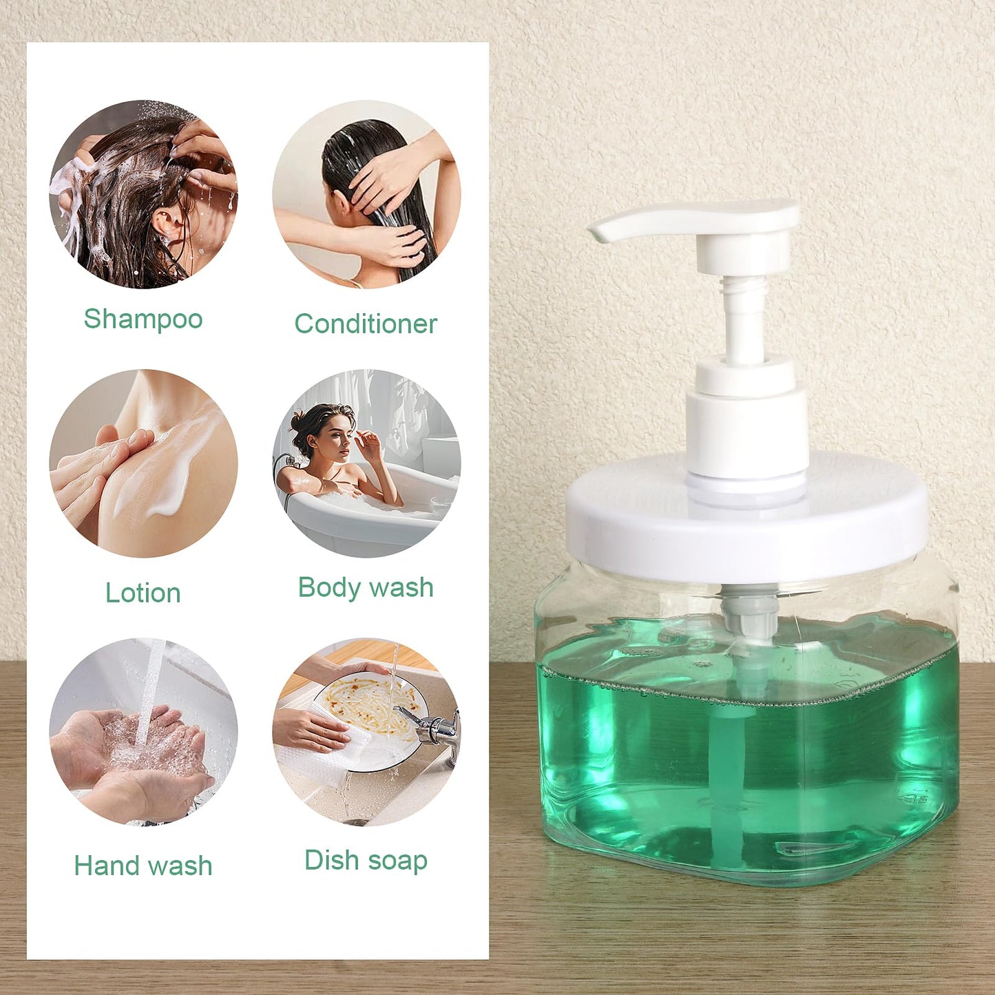 Decorniqu Pump Bottle Dispenser 4 Pack 550ml/18.6oz Lotion Dispenser Wide Mouth Plastic Refillable Lotion Pump Bottles Empty Bathroom Shower Containers for Hand Wash Shampoo Conditioner(Clear)