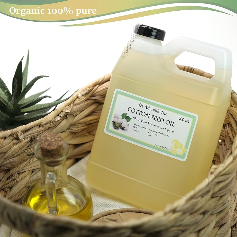 Cottonseed Oil - 32 oz Cold-Pressed, Winterized, Organic Skin & Hair Care