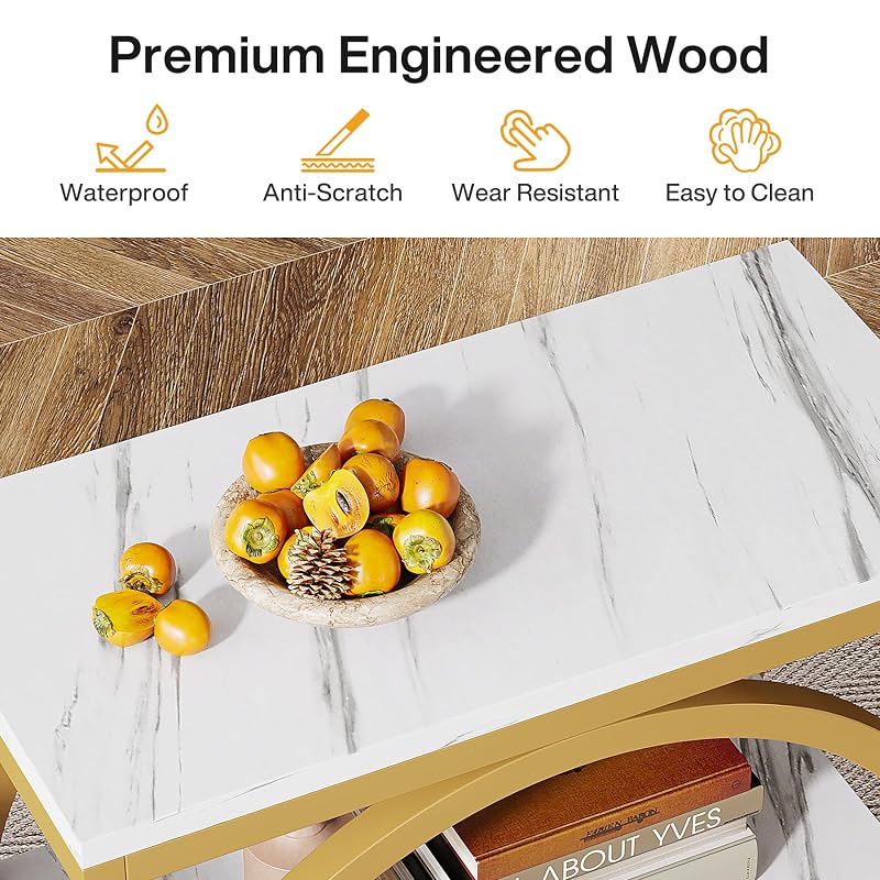 Tribesigns End Table with Storage Shelves - 3-Tier Slim Nightstand, Industrial White & Gold