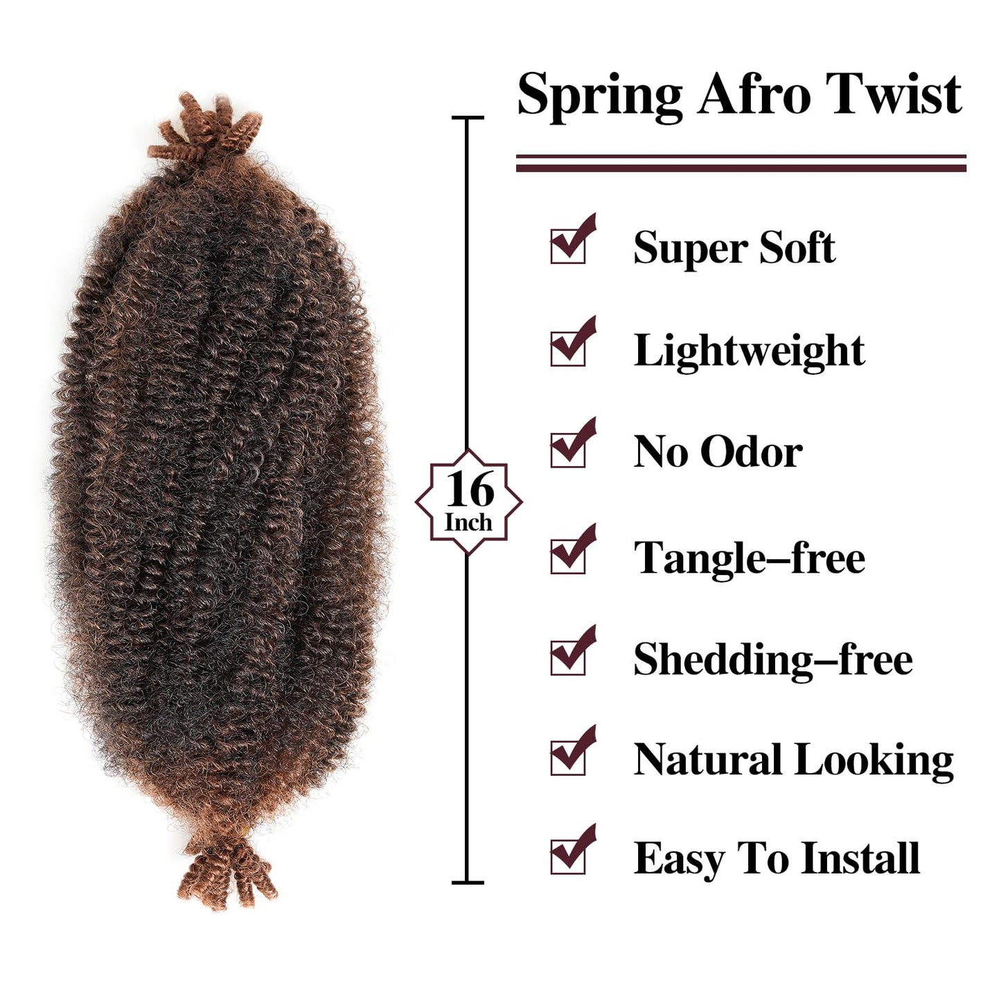 ROKTRESS Afro Spring Twist Hair 16 Inch 8packs Springy Marley Braiding For Faux Locs Pre Separated Black Women (16inch,T30)