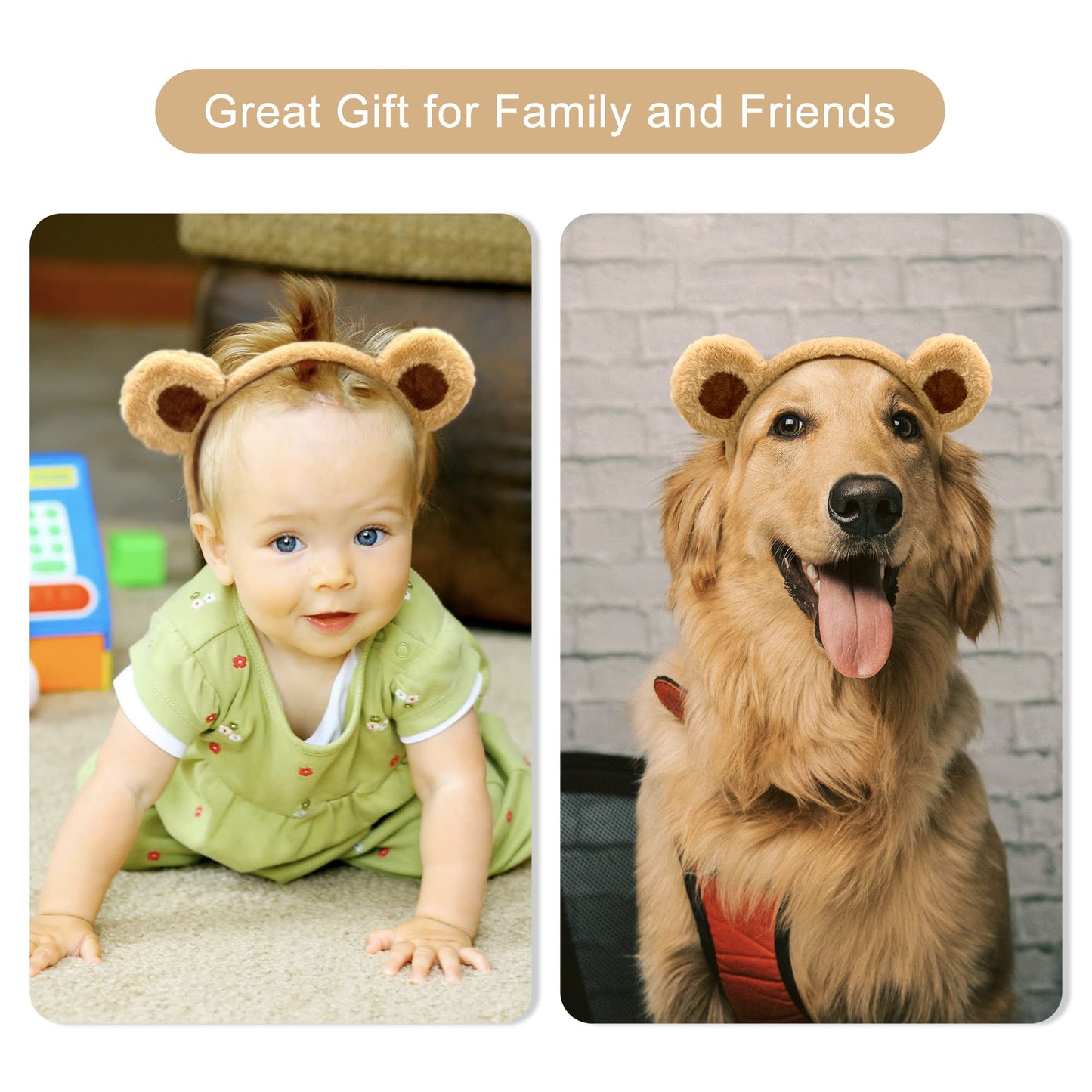 SIOTMERA Brown Bear Ears Cute Headband Fluffy Hairband Animal Head Wear for Party Celebrations Trips Decoration Cosplay Dress up Costume Makeup Washing Face Adults Womens Gift, 4 packs