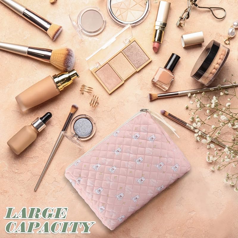 6 Pcs Quilted Makeup Bags Set - Cotton Floral Cosmetic Organizers for Travel