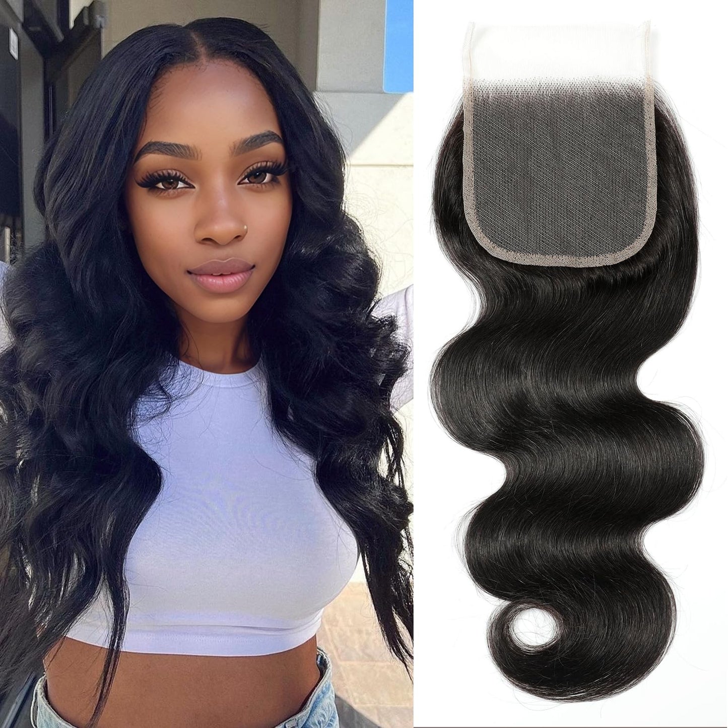 5x5 HD Lace Closure Body Wave Human Hair - Pre-Plucked Natural Hairline (10 Inch, Natural Color)