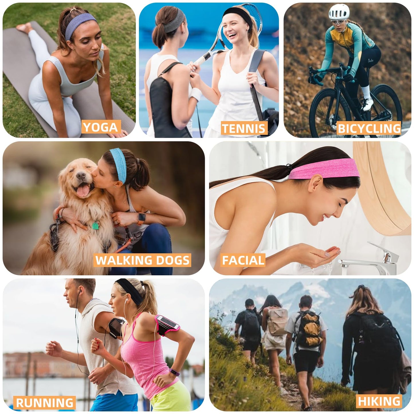 Sweat Bands Headbands for Women Non Slip, Workout Headbands with Grip - Women Sports Head Bands for Women's Hair, Moisture Wicking Sweatbands for Running Yoga Athletic