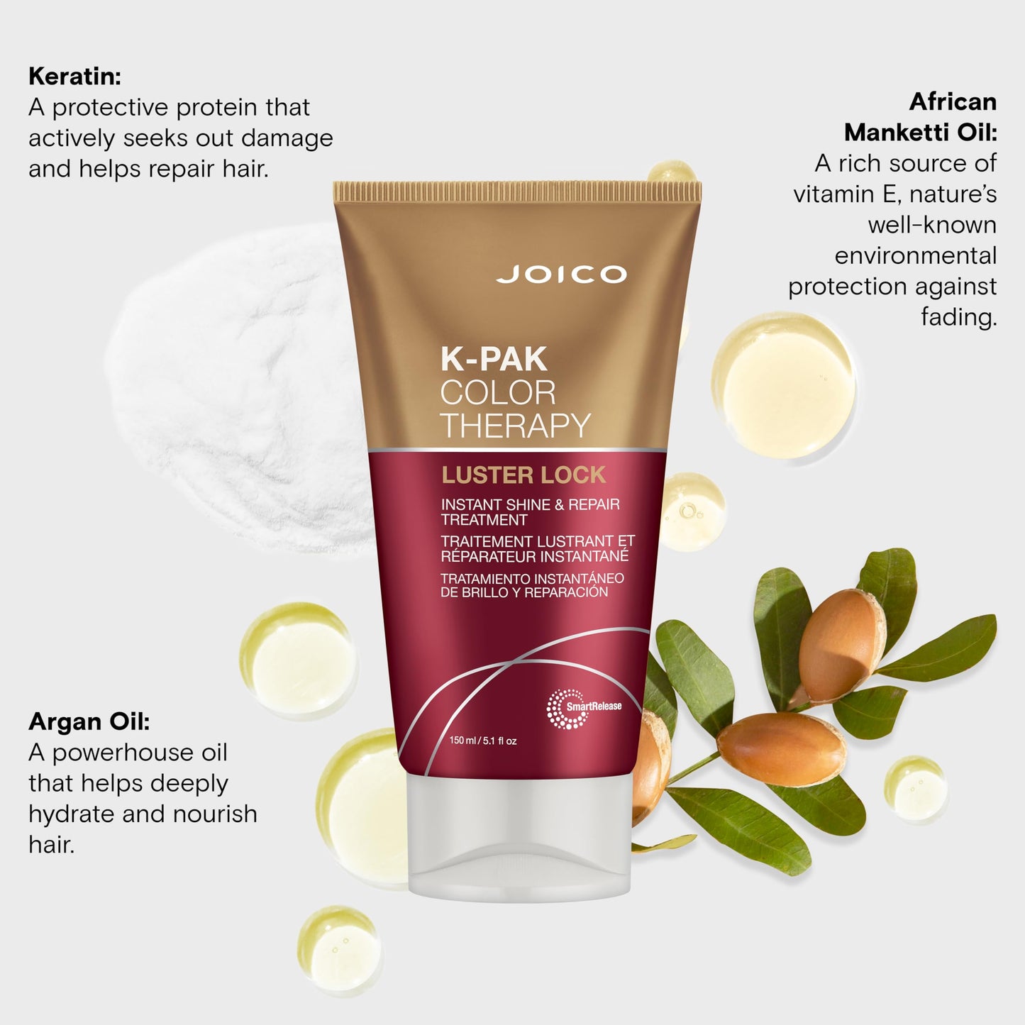Joico K-PAK Color Therapy Luster Lock Instant Shine & Repair Treatment | For Color-Treated Hair | Boost Color Vibrancy | Repair Breakage | With Keratin & Argan Oil | 5.1 Fl Oz