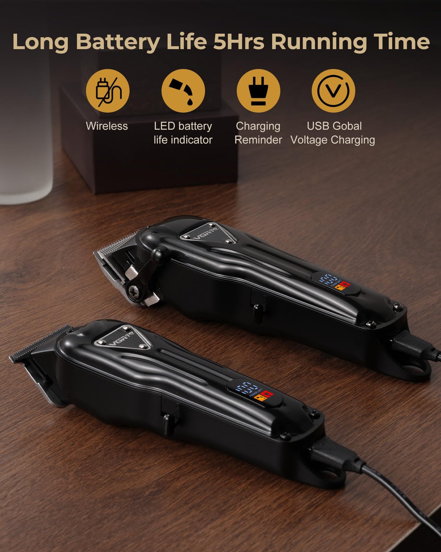 Vgrpro Hair Clippers for Men Professional, Cordless Clipper and Trimmer Set, Clippers for Hair Cutting Kit with Long Battery Life, Electric Hair Trimmer for Family Barber Kids Use (Black)